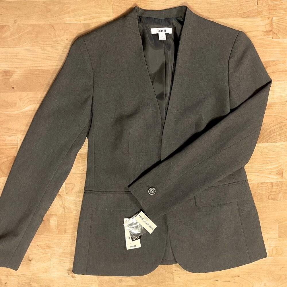 NWT Bar III Women's Collarless Open-Front Blazer, Charcoal Grey, Women's jacket